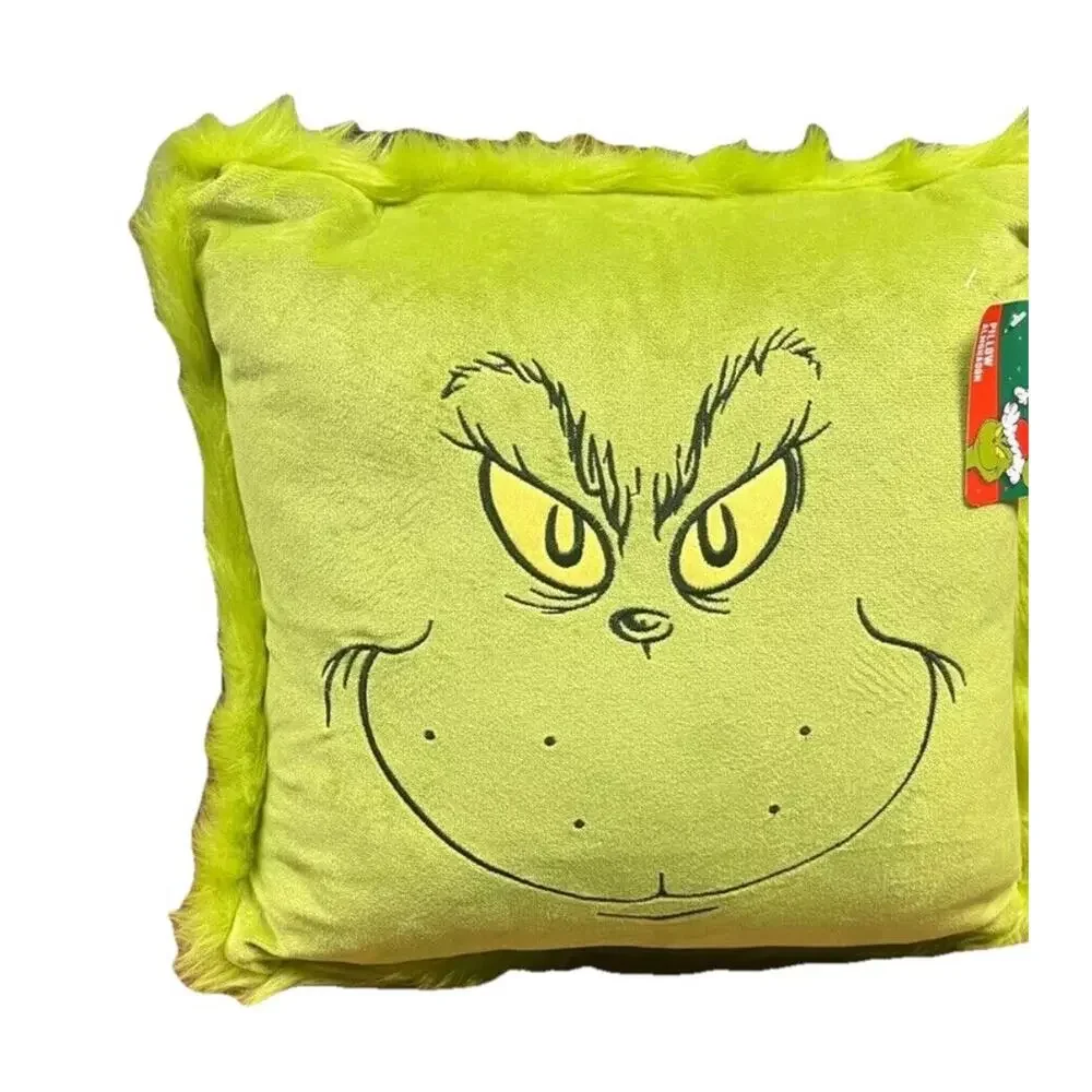 Dr Seuss The Grinch Green Faux Fur Grinch Face Pillow 16inx16in Polyester New